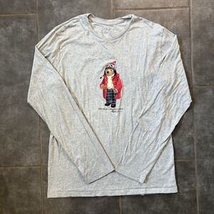 Polo Ralph Lauren Bear Long Sleeve Christmas Shirt Gray Size Medium Preppy